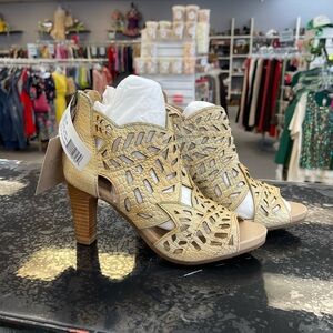 Beige Cutout Peep-Toe High Heel Sandals - Women’s Fashion Heels Size 37